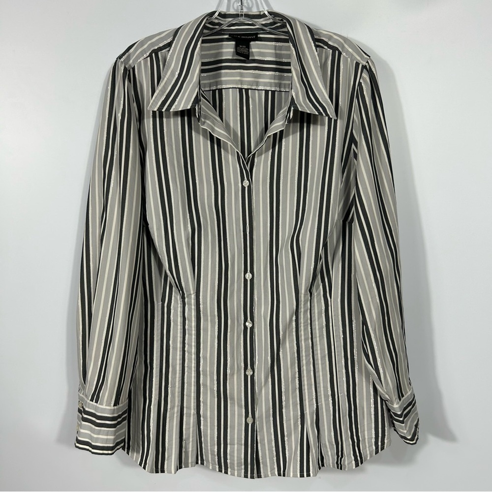 Lane Bryant Cotton Blend Stripped Black/Grey Button Down Shirt Size 18/20